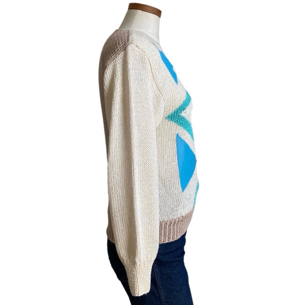 Vintage 80s Nannell Geometric Novelty Hand Knit Sweater Sz S - Picture 6 of 13